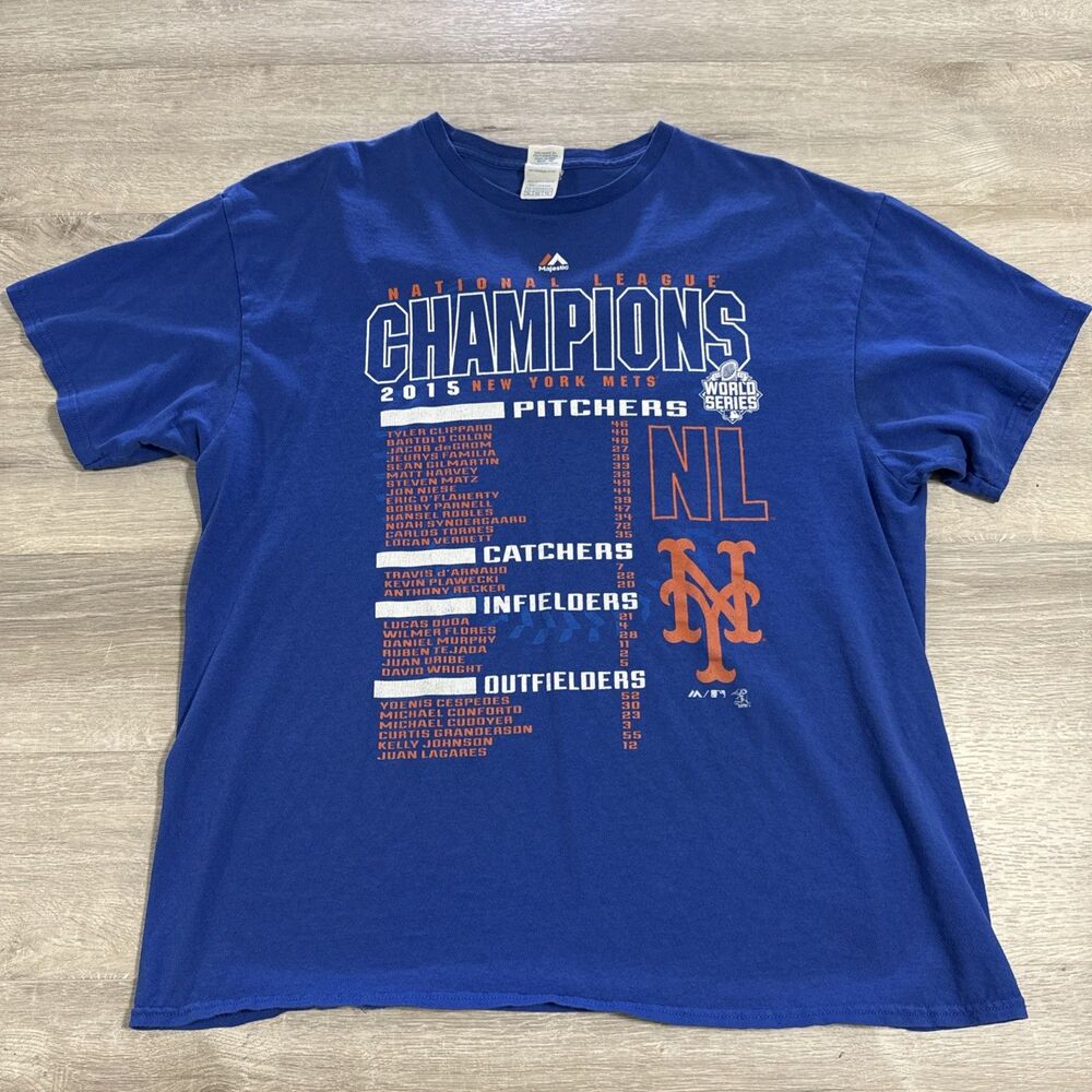 New York Mets Baseball Shirt 2015 NL Champions Roster Blue Tee XL